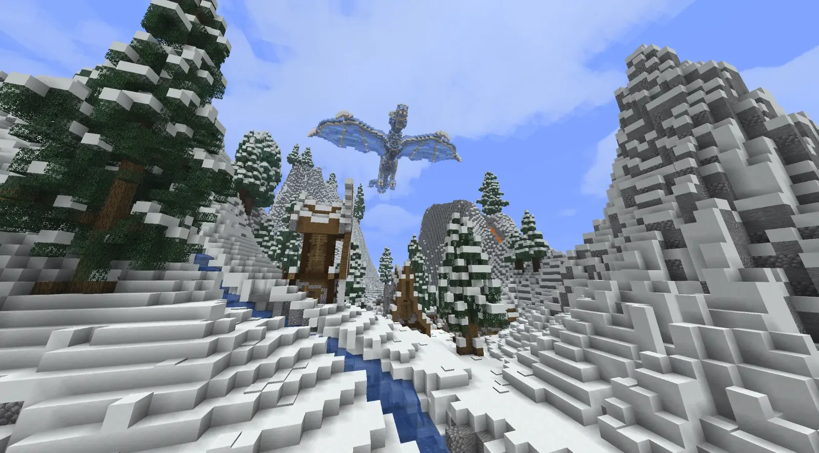 Ice dragon and tiny village